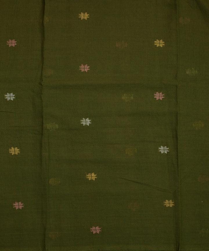 Olive hand woven cotton jamdani fabric