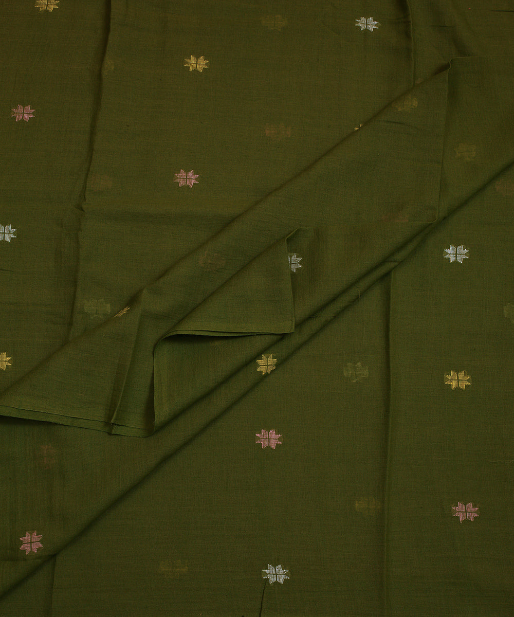 Olive hand woven cotton jamdani fabric