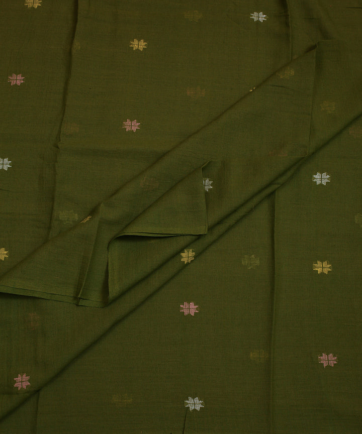 Olive hand woven cotton jamdani fabric