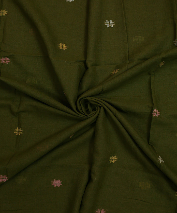 Olive hand woven cotton jamdani fabric