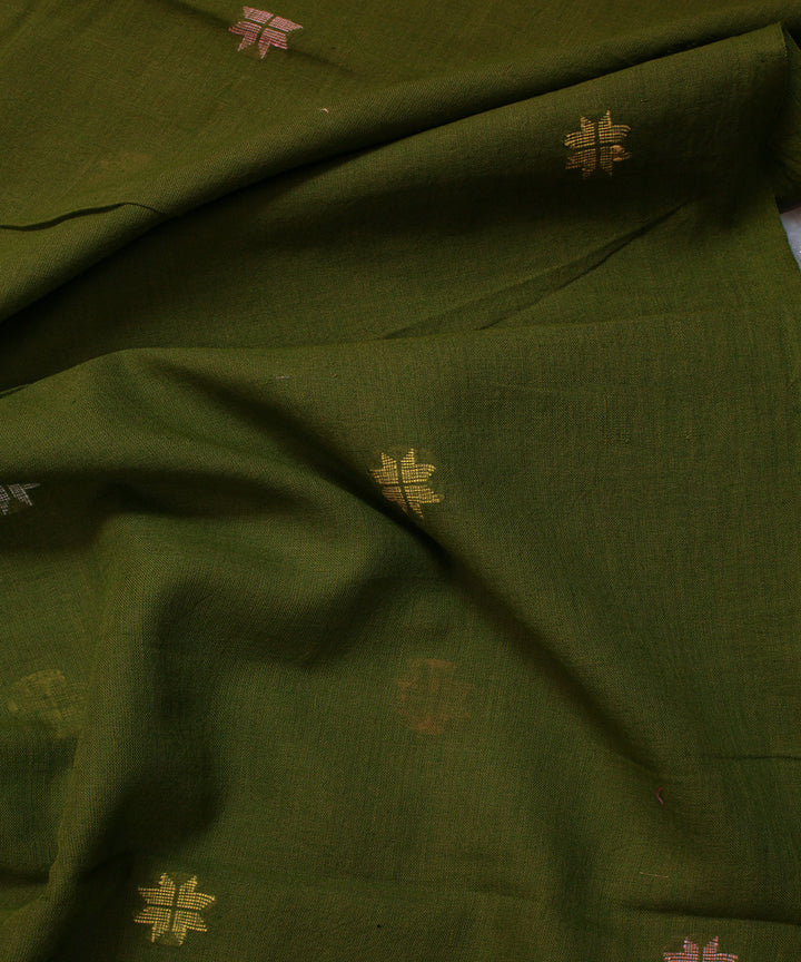 Olive hand woven cotton jamdani fabric