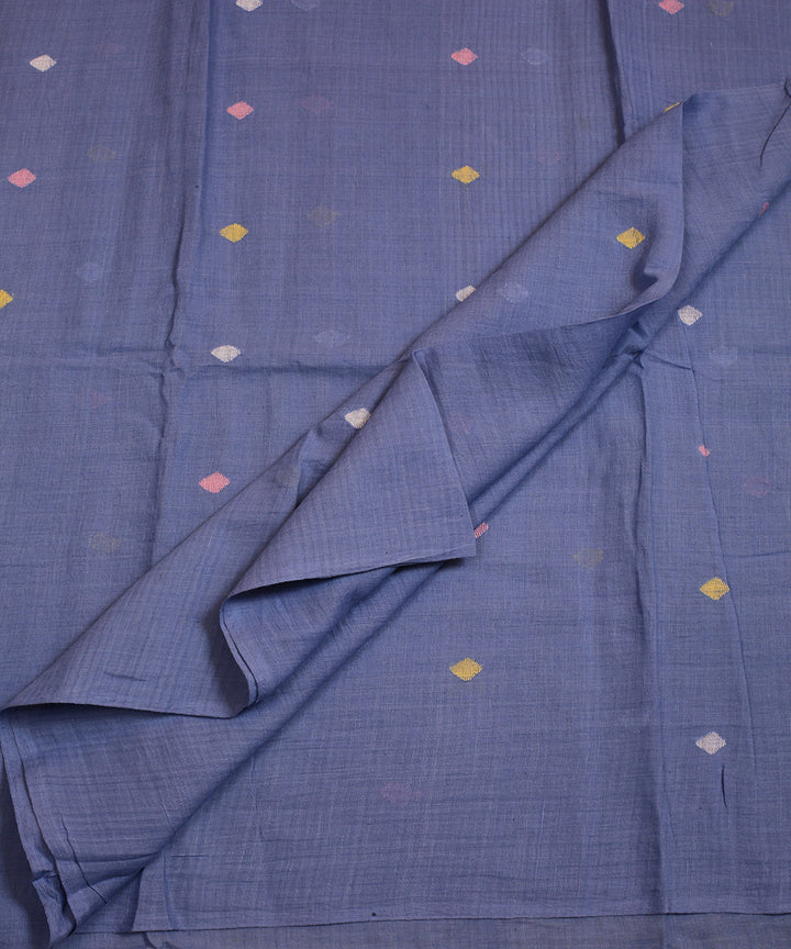 Bright blue handwoven cotton jamdani fabric