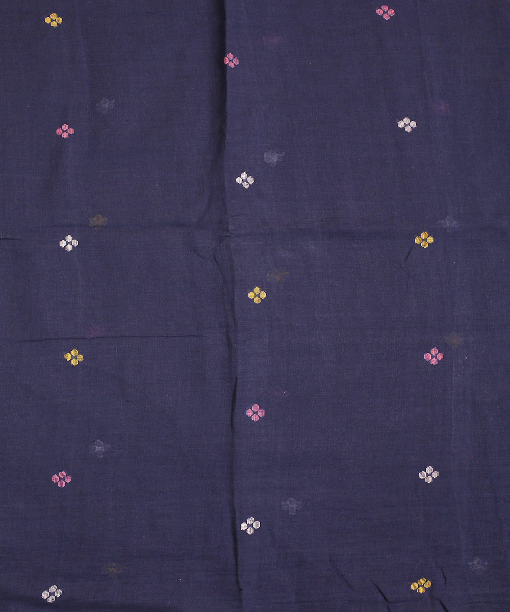 Dark blue hand woven cotton jamdani fabric