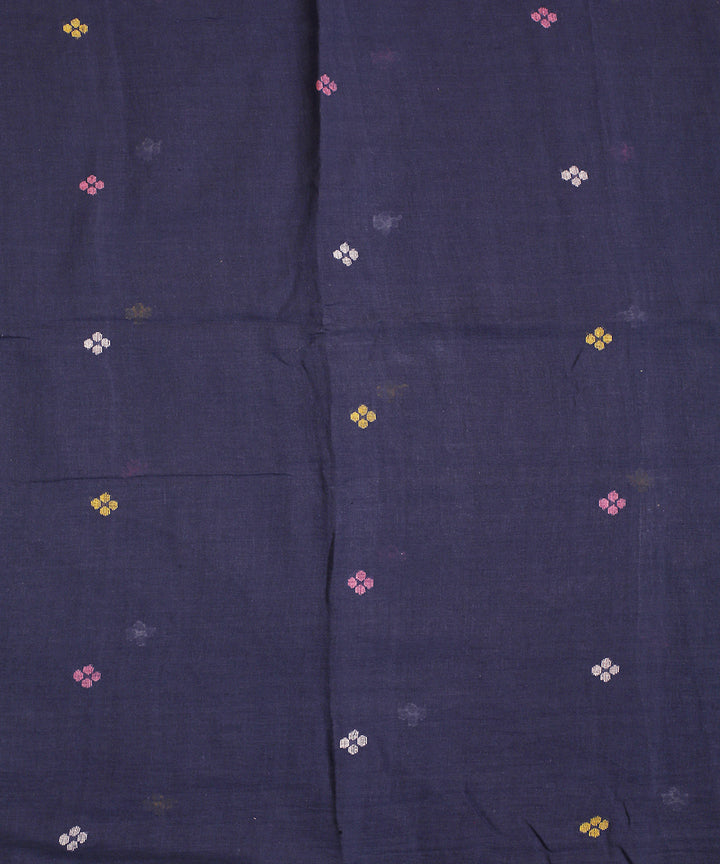 Dark blue hand woven cotton jamdani fabric