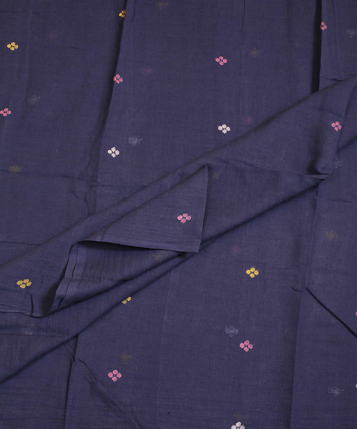 Dark blue hand woven cotton jamdani fabric