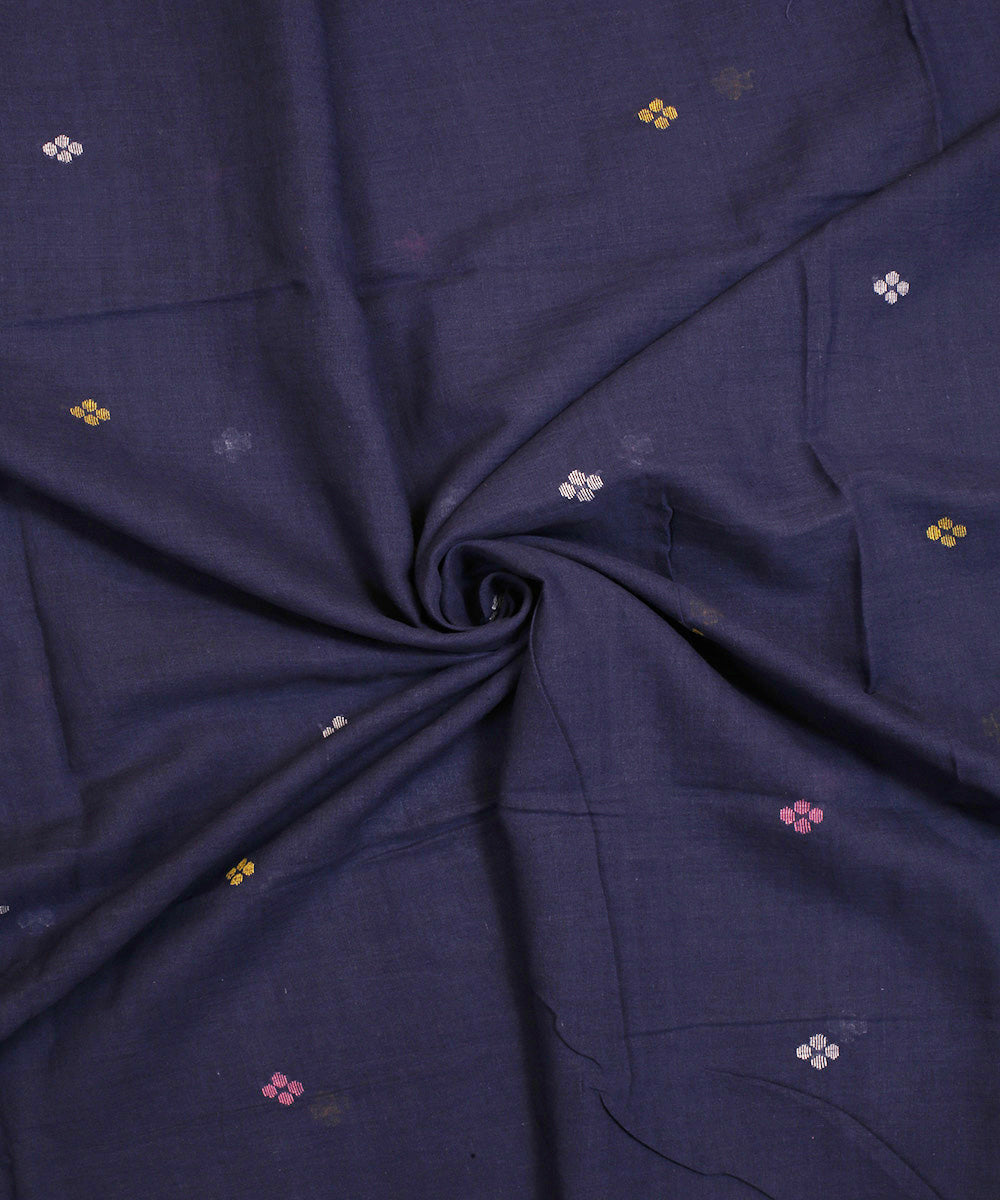 Dark blue hand woven cotton jamdani fabric