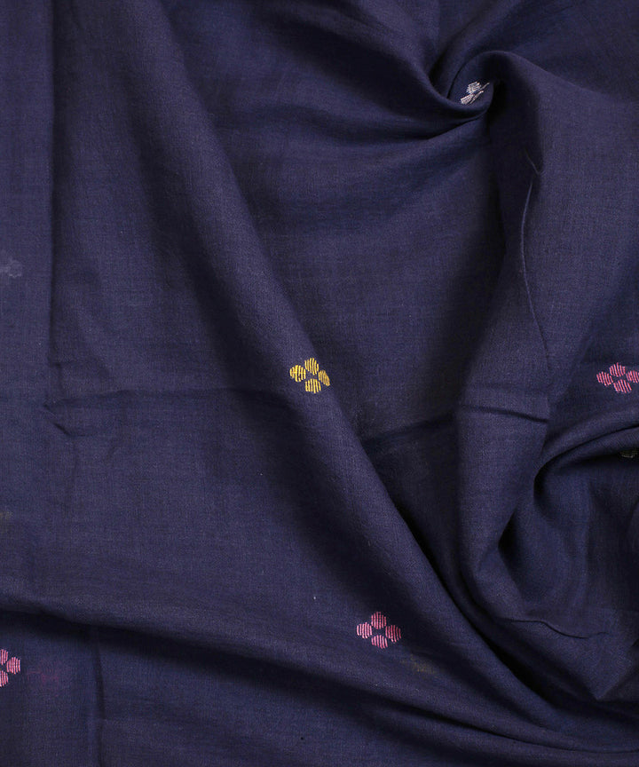 Dark blue hand woven cotton jamdani fabric