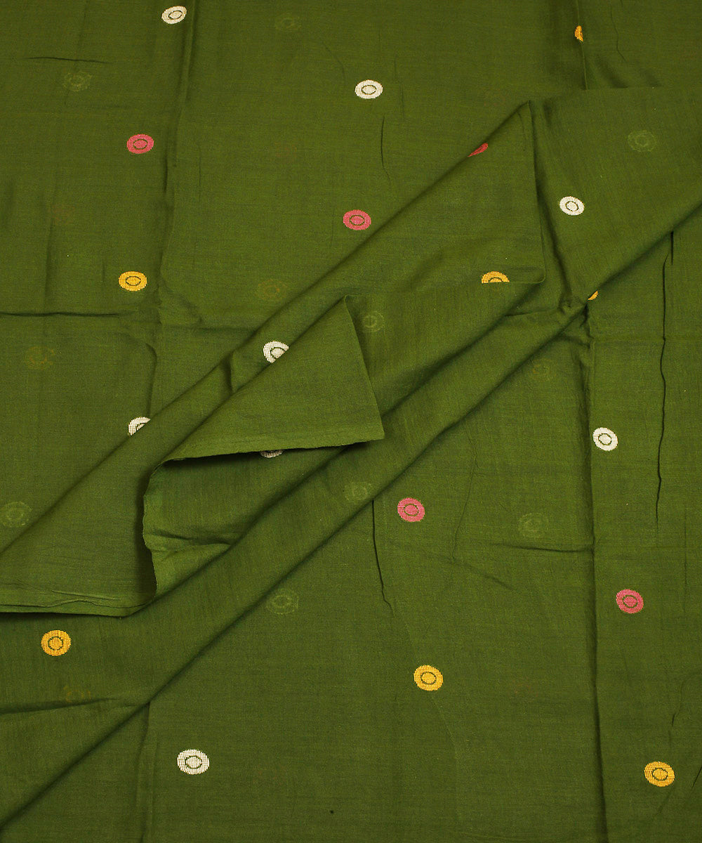 Olive handwoven cotton jamdani fabric