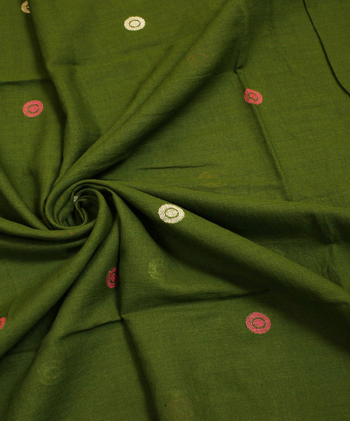 Olive handwoven cotton jamdani fabric