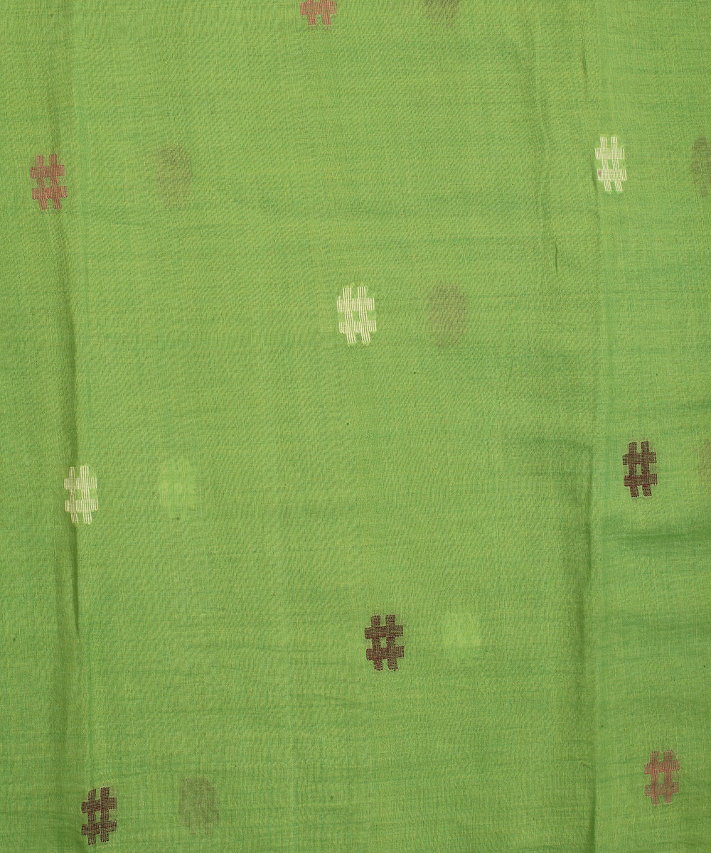 Green hand woven cotton jamdani fabric