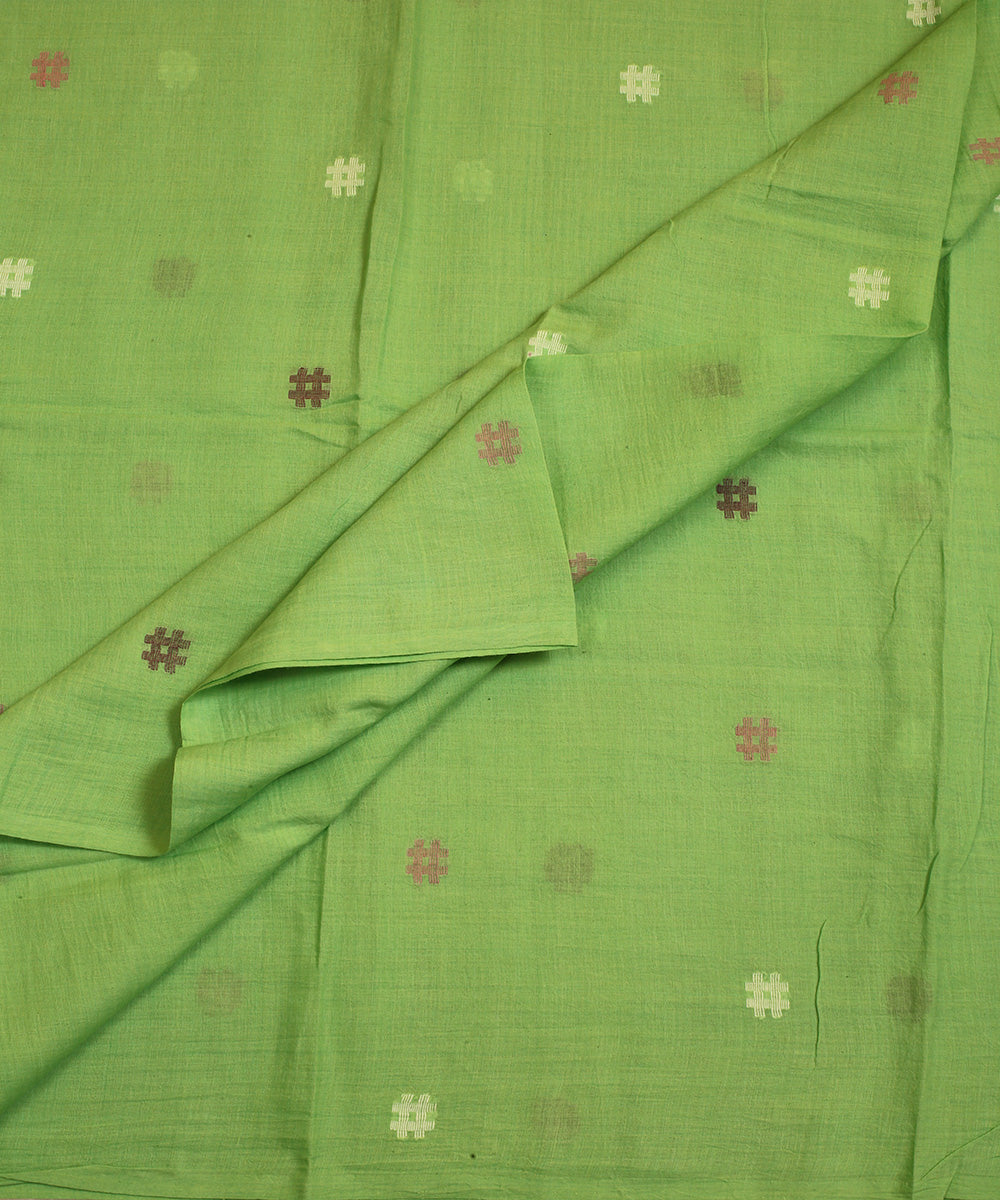 Green hand woven cotton jamdani fabric