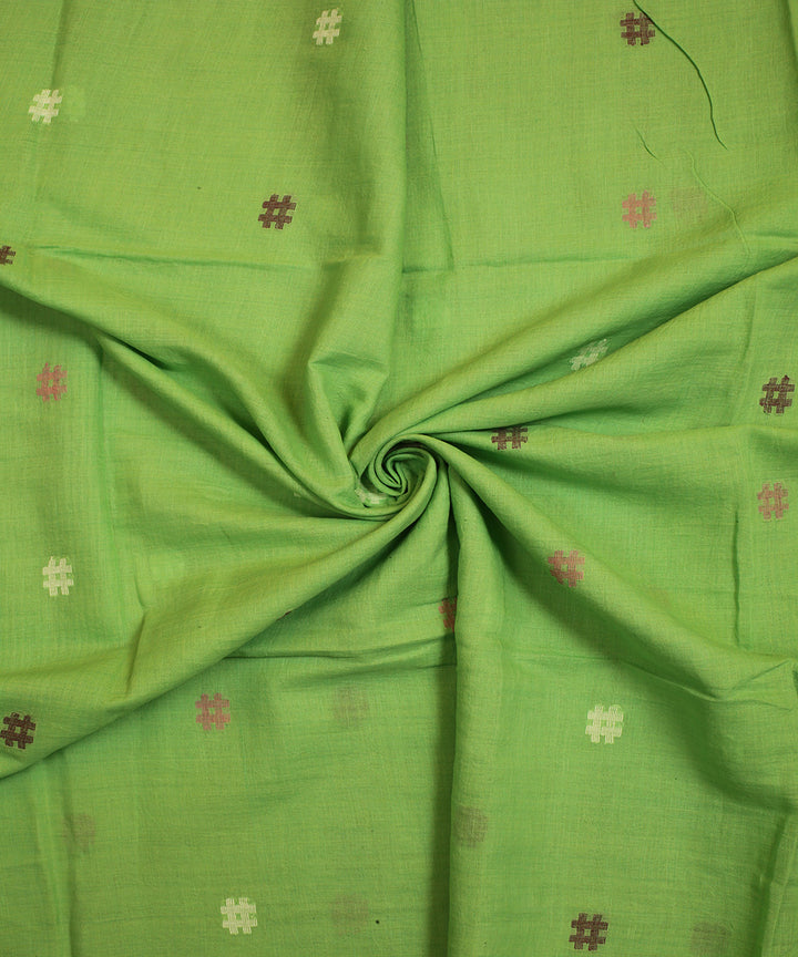 Green hand woven cotton jamdani fabric