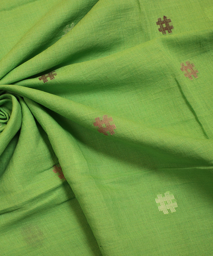 Green hand woven cotton jamdani fabric