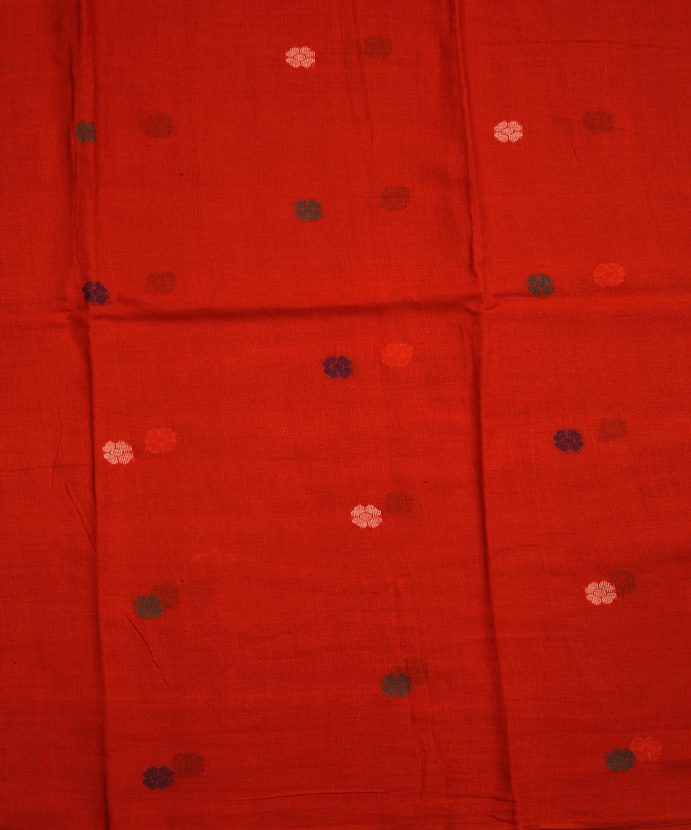 Orange red handwoven cotton jamdani fabric