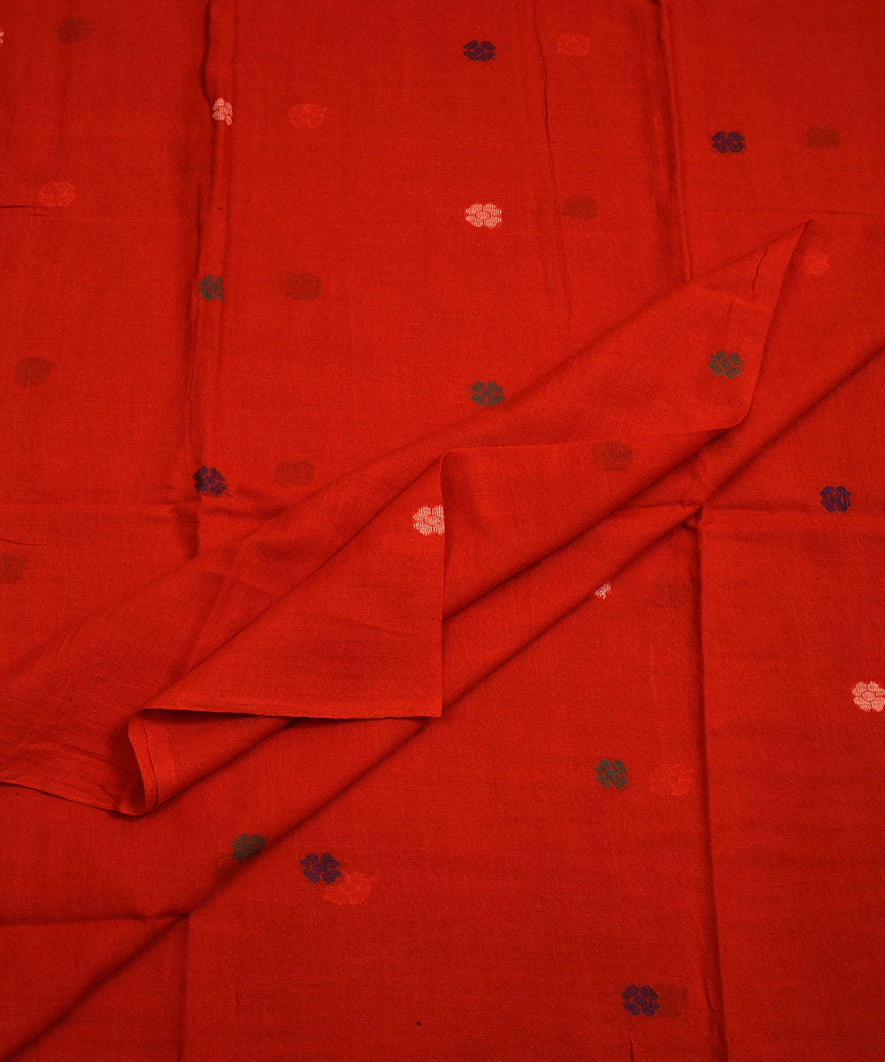 Orange red handwoven cotton jamdani fabric