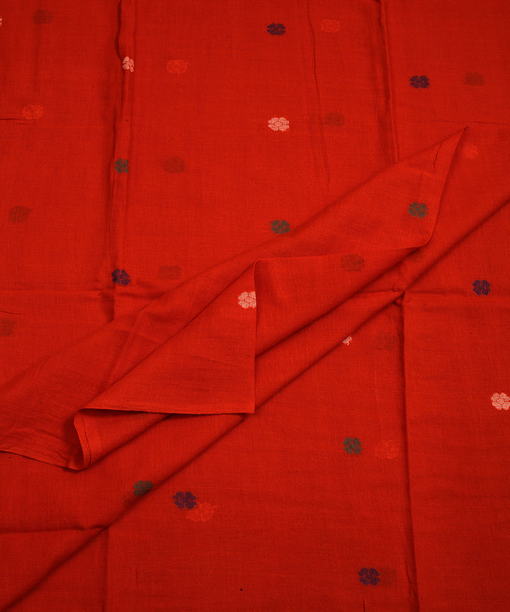 Orange red handwoven cotton jamdani fabric