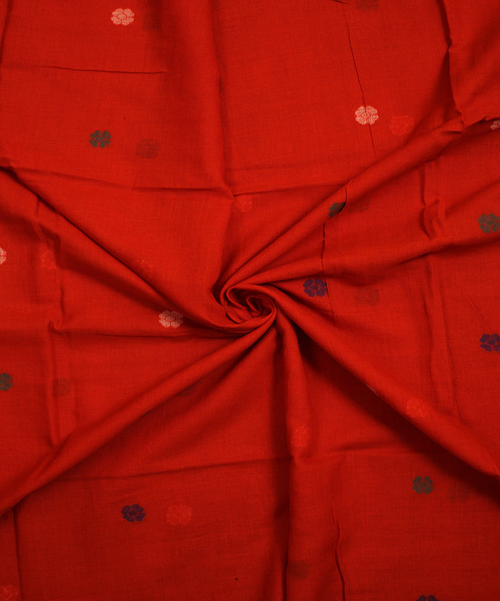 Orange red handwoven cotton jamdani fabric