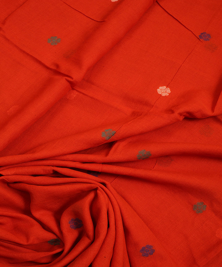 Orange red handwoven cotton jamdani fabric