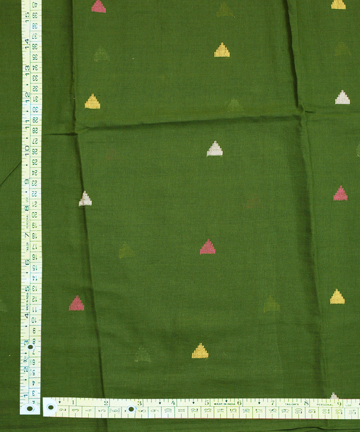 Olive handwoven cotton triangle motifs jamdani fabric