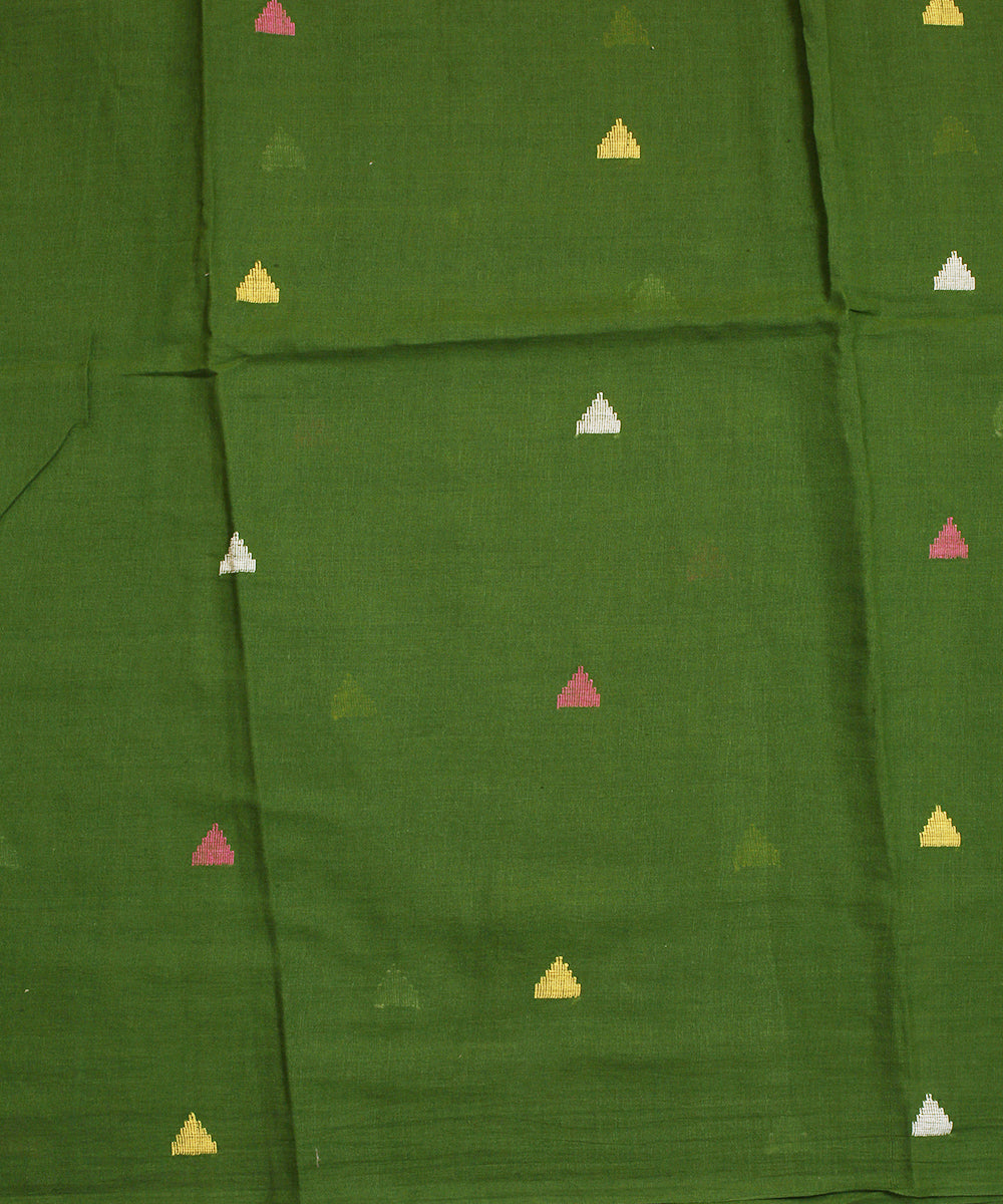 Olive handwoven cotton triangle motifs jamdani fabric