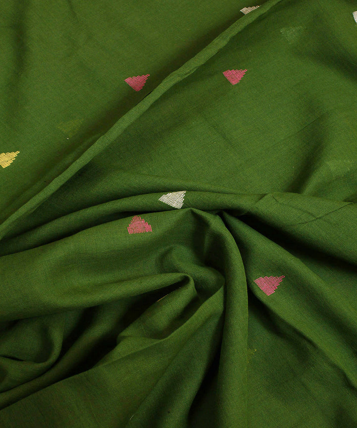 Olive handwoven cotton triangle motifs jamdani fabric