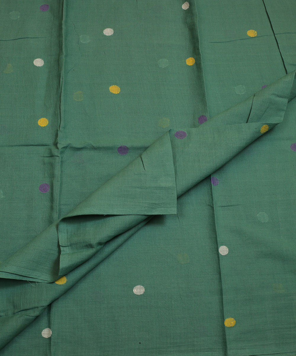 Green handwoven cotton big butti jamdani fabric