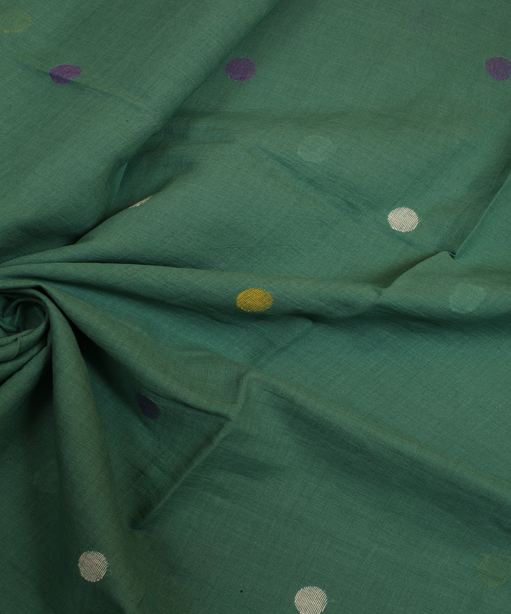 Green handwoven cotton big butti jamdani fabric