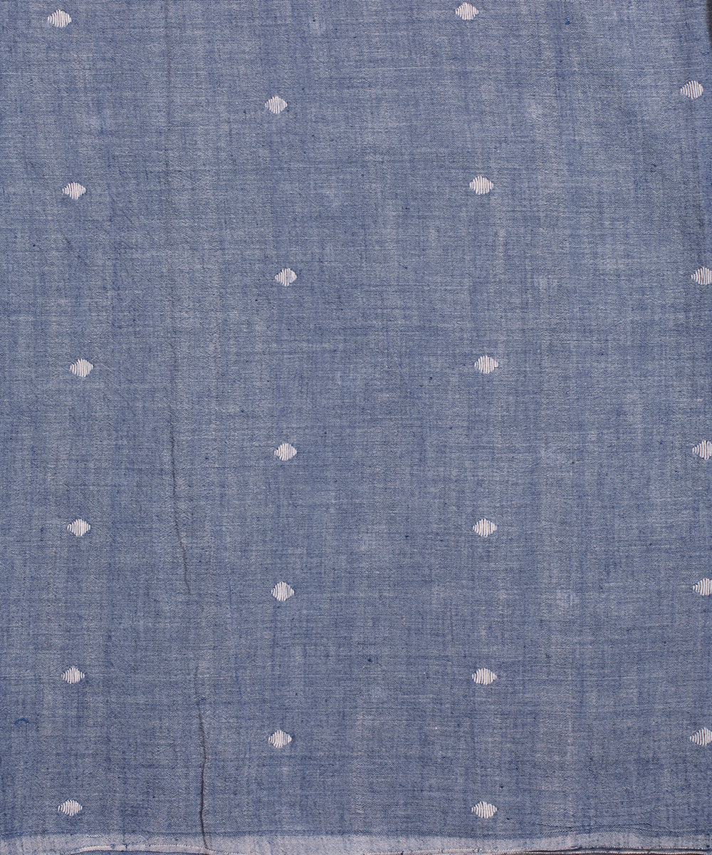 Blue white handwoven cotton jamdani fabric