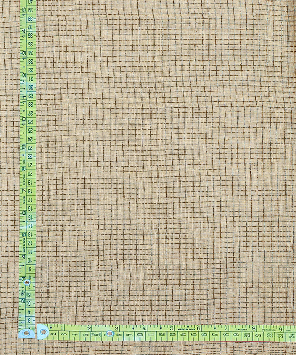 Beige black checks handwoven bengal cotton fabric