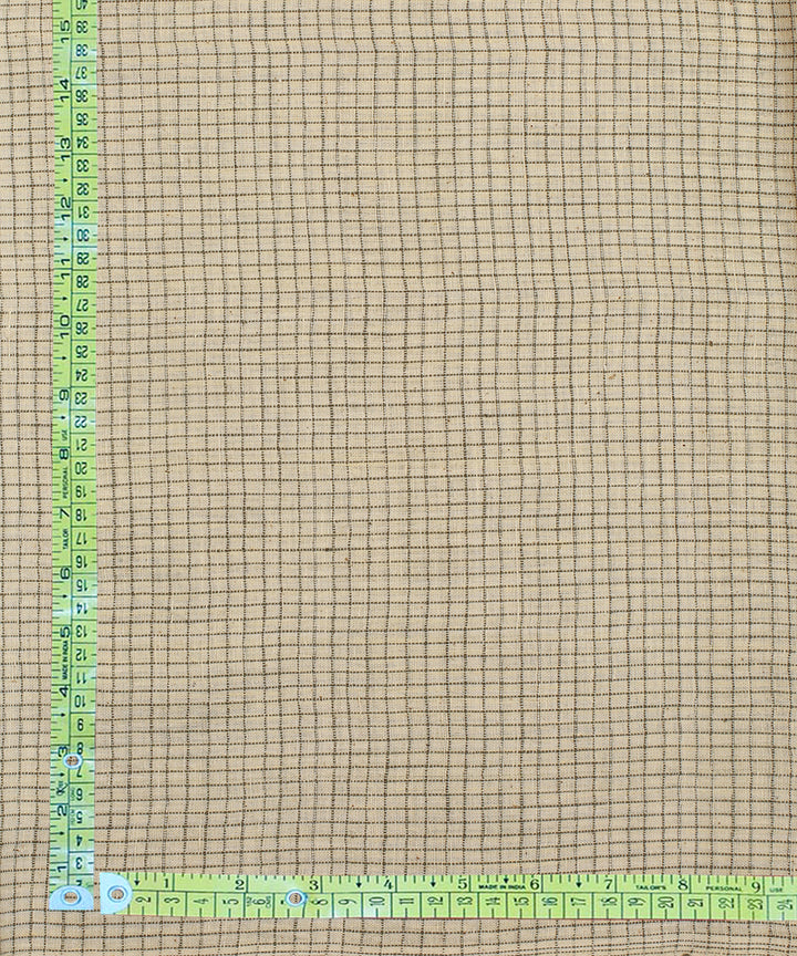 Beige black checks handwoven bengal cotton fabric