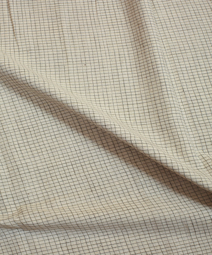 Beige black checks handwoven bengal cotton fabric