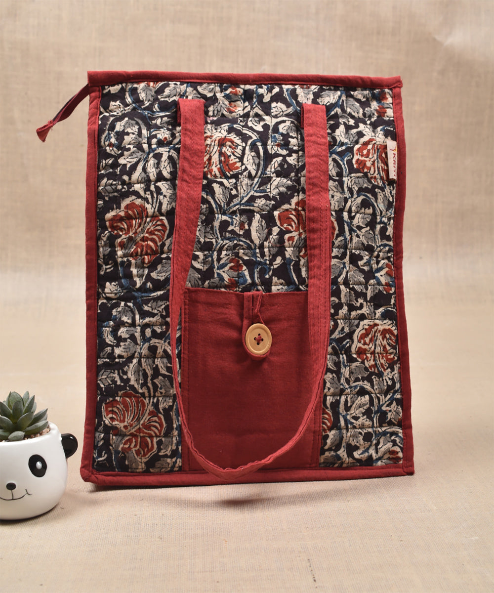 Red kalamakari quilted tote bag medium