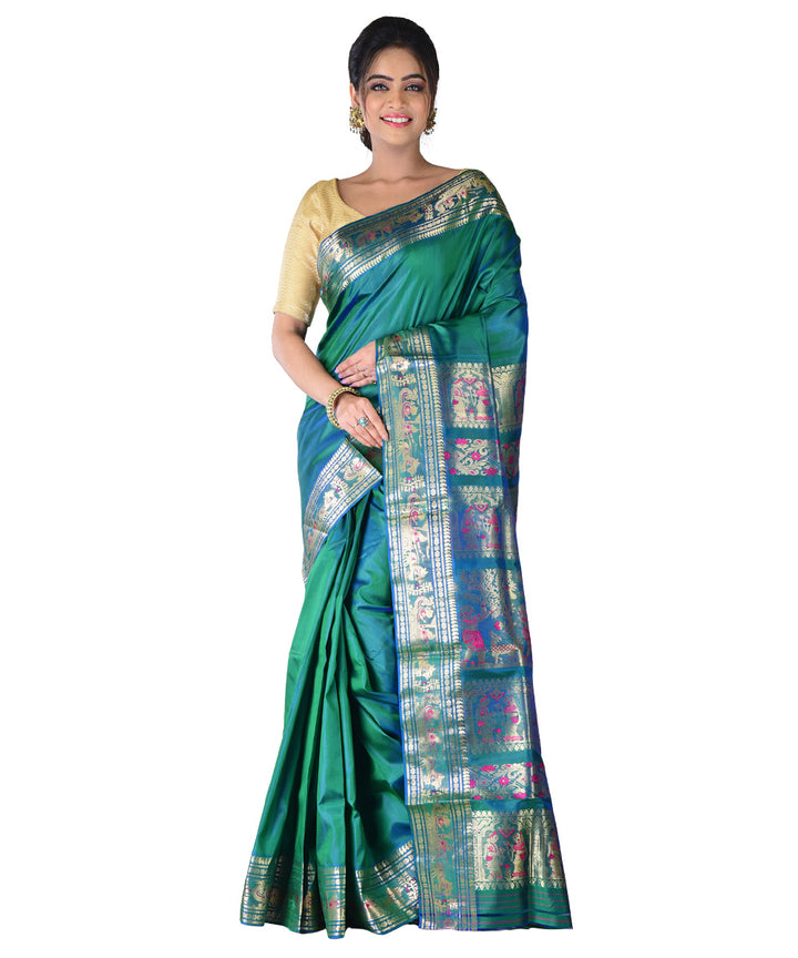 Dark green handloom silk saree