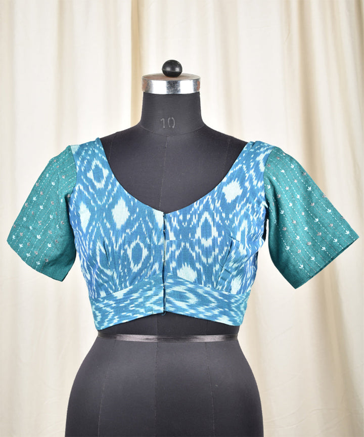 Green handwoven ikat embroidered blouse