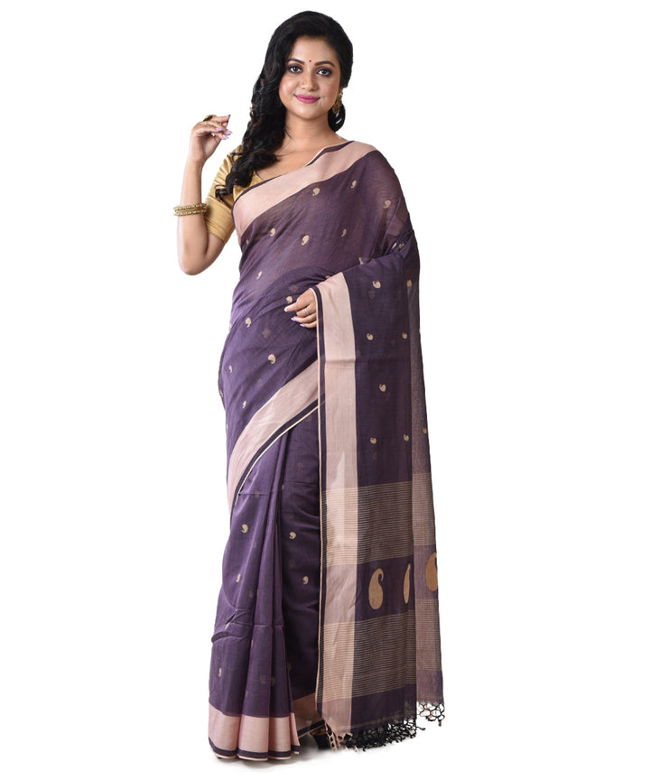Purple shantipuri handloom cotton saree