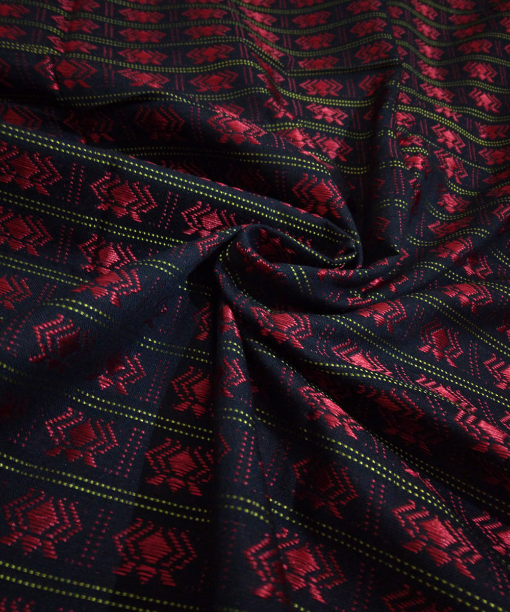 Black maroon handwoven cotton art silk khana blouse fabric