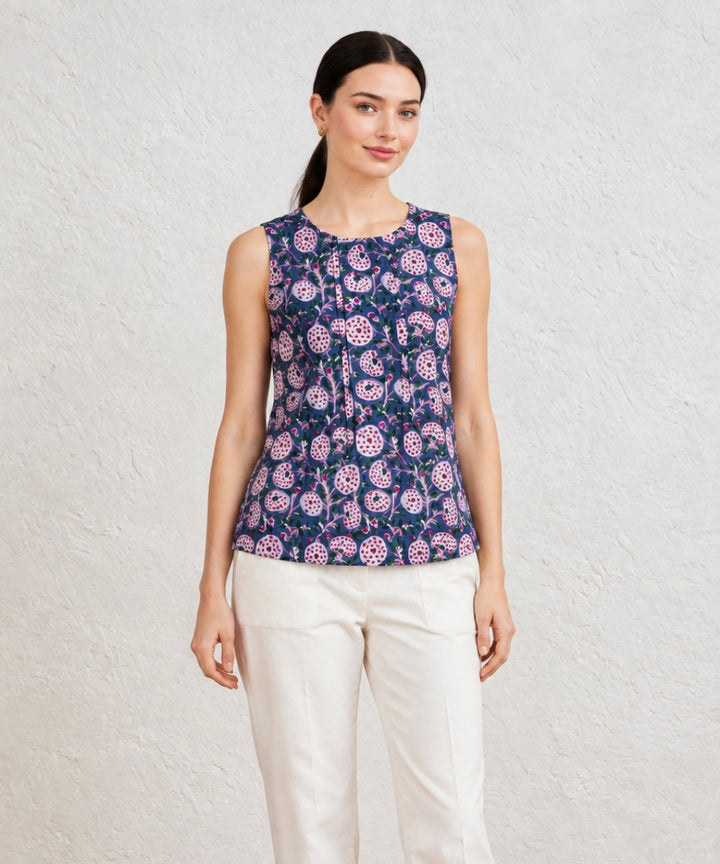 Royal Blue hand block printed cotton sleevless top