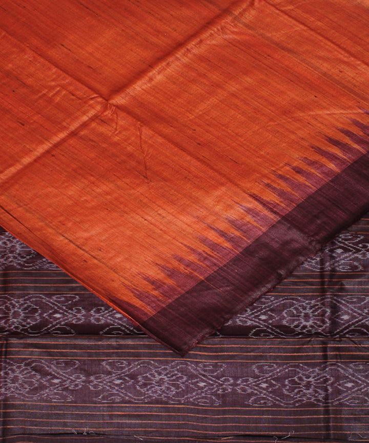 Rust dark chocolate tussar silk handwoven saree