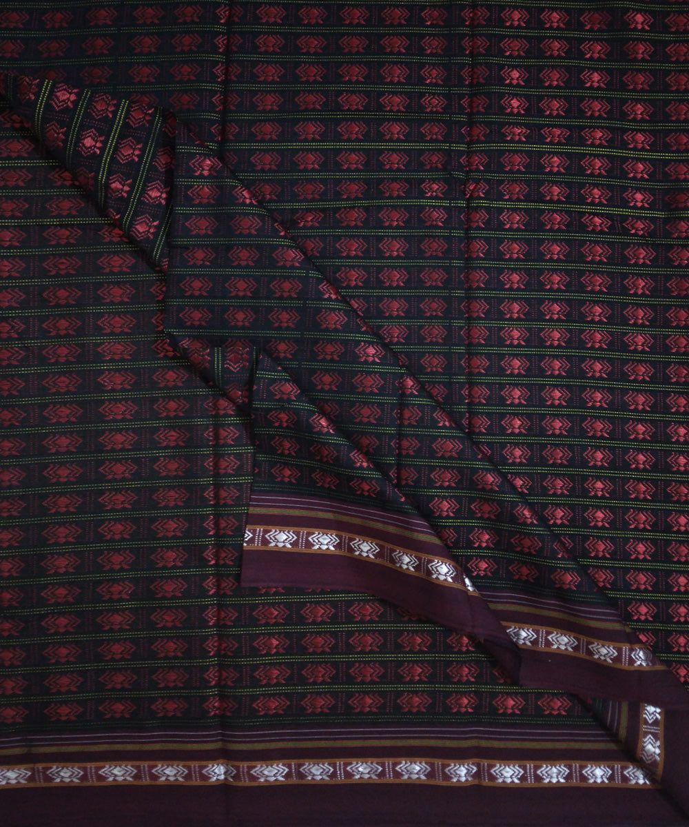 Black maroon handwoven cotton art silk khana blouse fabric