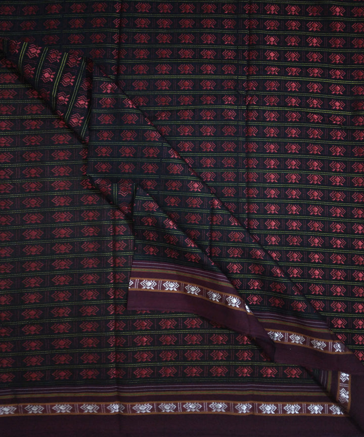 Black maroon handwoven cotton art silk khana blouse fabric