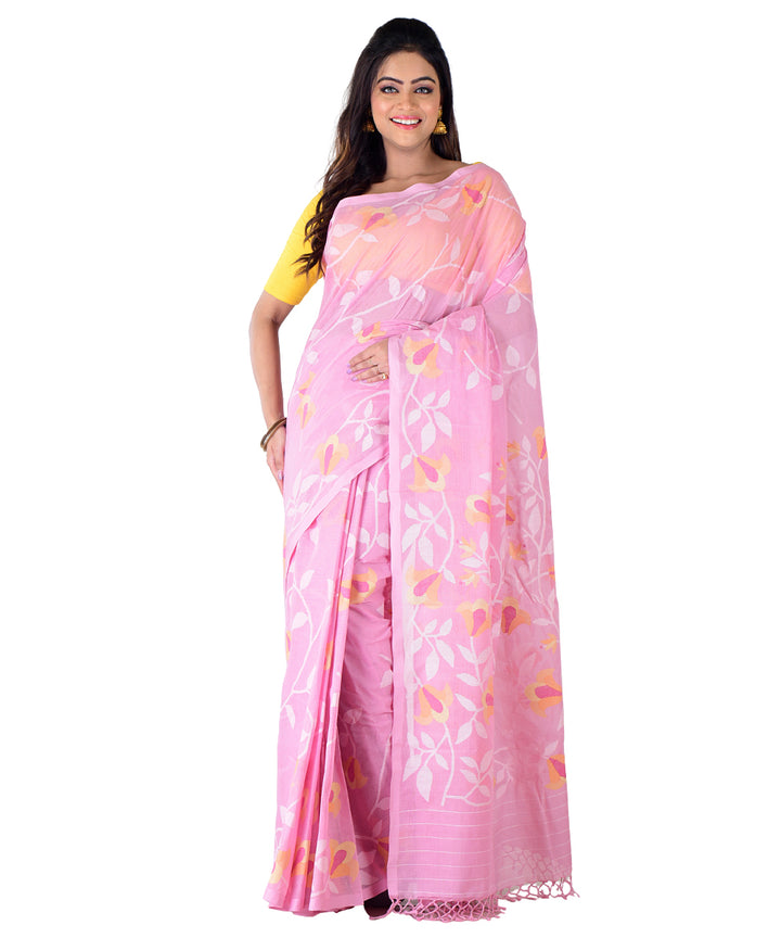 Pink multicolor handwoven cotton saree