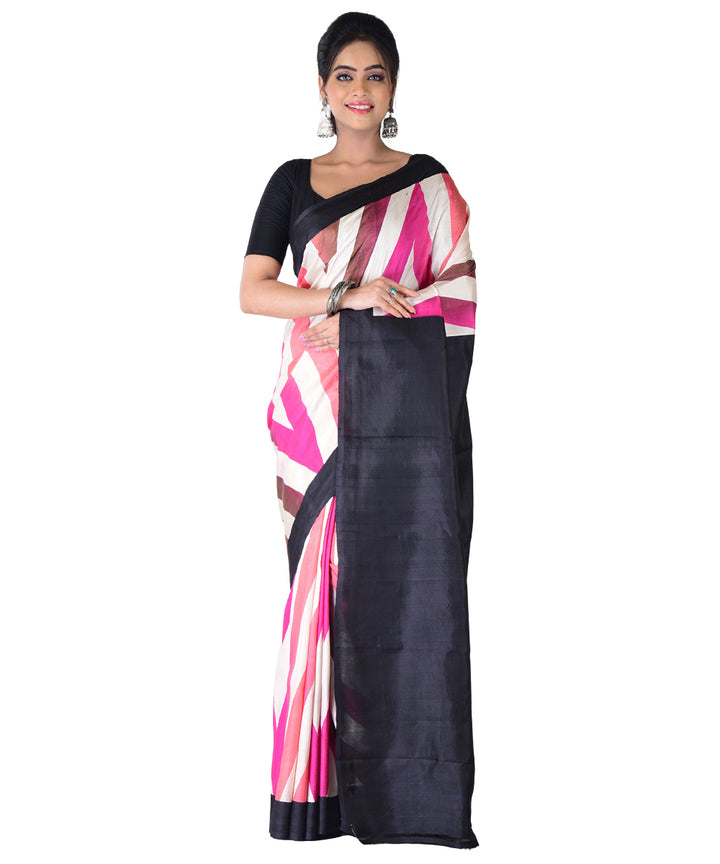 Multicolor black hand printed silk saree