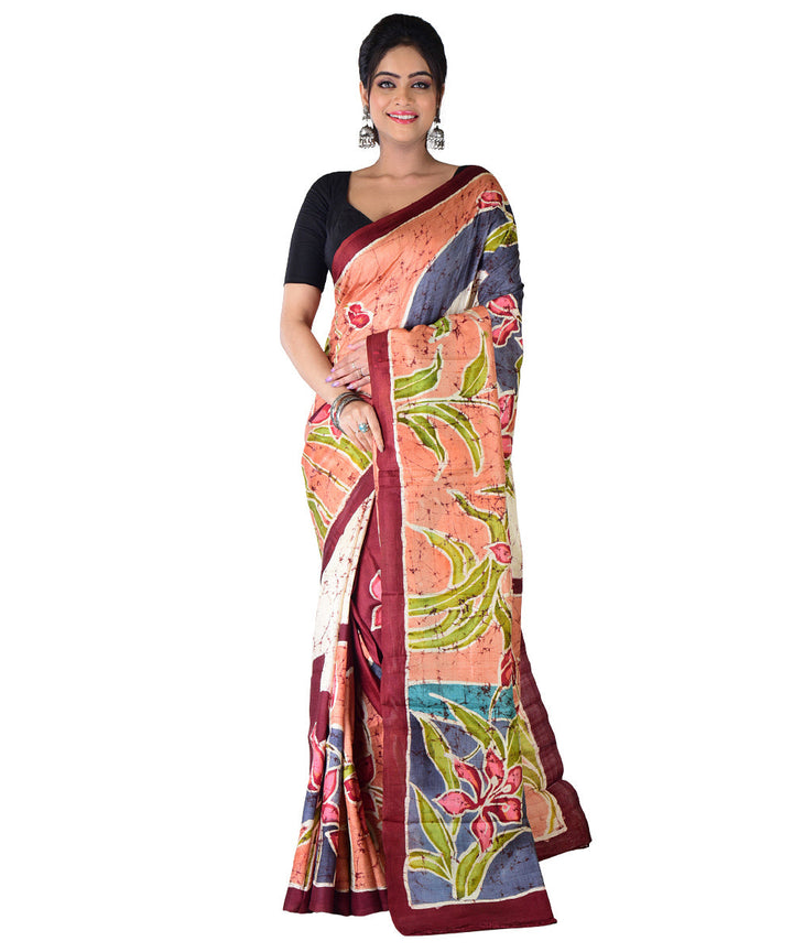 Multicolor multicolor hand printed silk saree