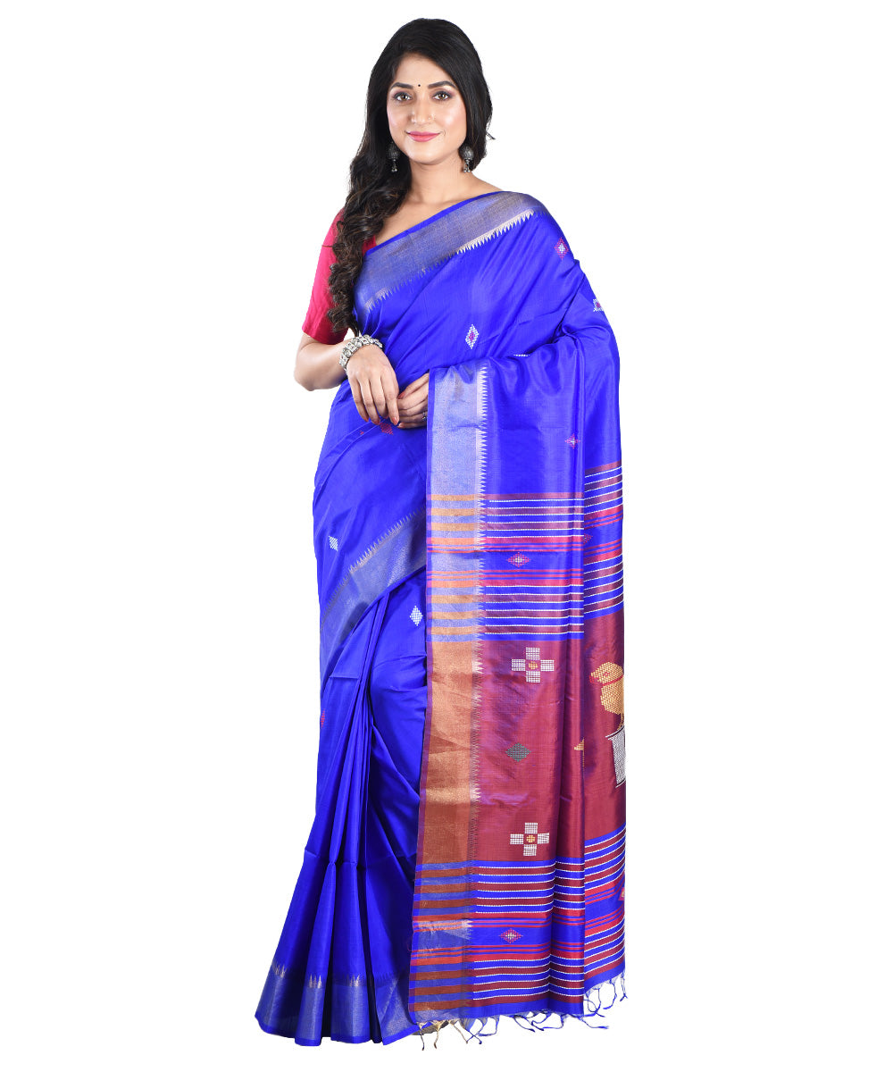 Navy blue silk handwoven silk saree