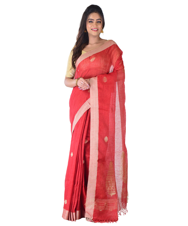 Red white handwoven cotton saree