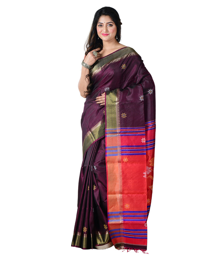 Maroon multicolor  handwoven silk saree