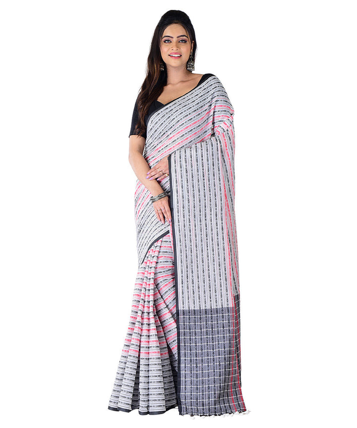 Black white handwoven cotton saree