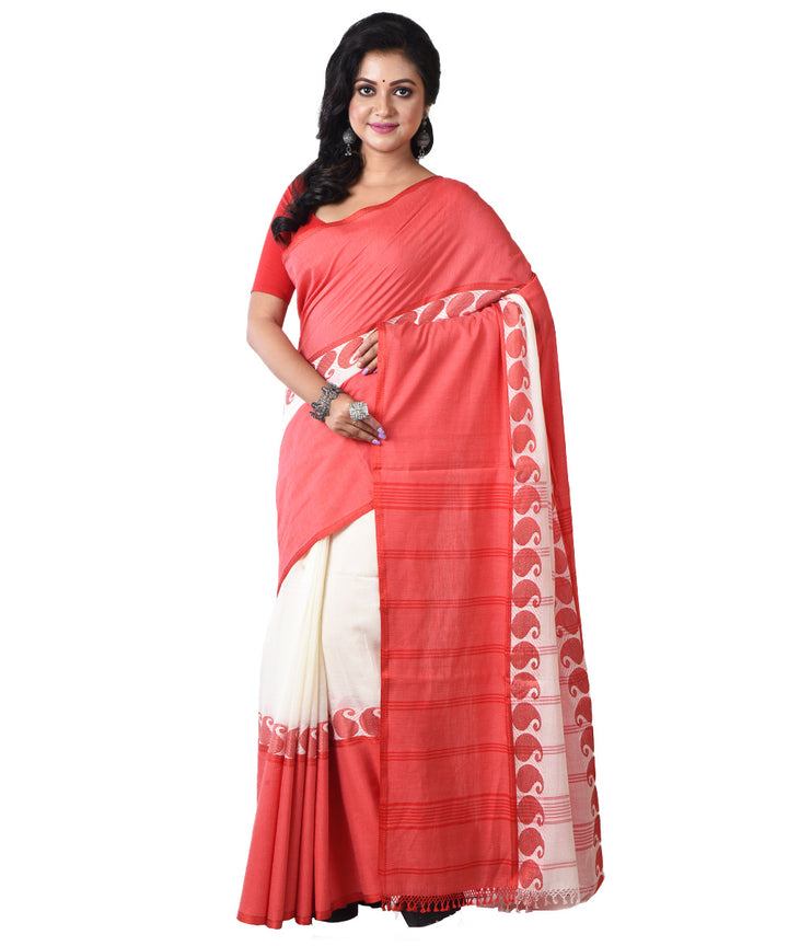 White red handloom cotton shantipuri saree