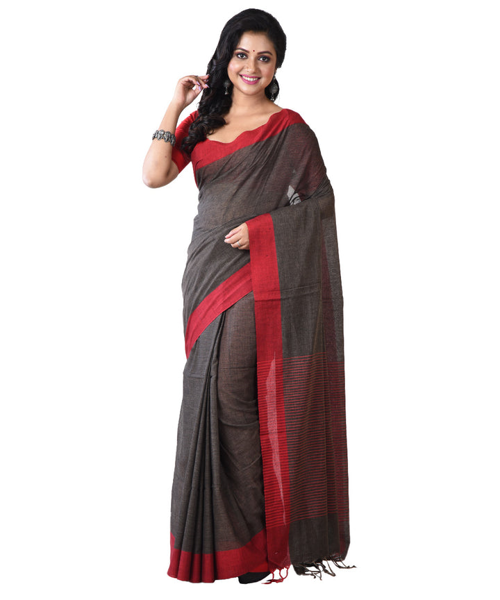 Brown red handloom cotton shantipuri saree