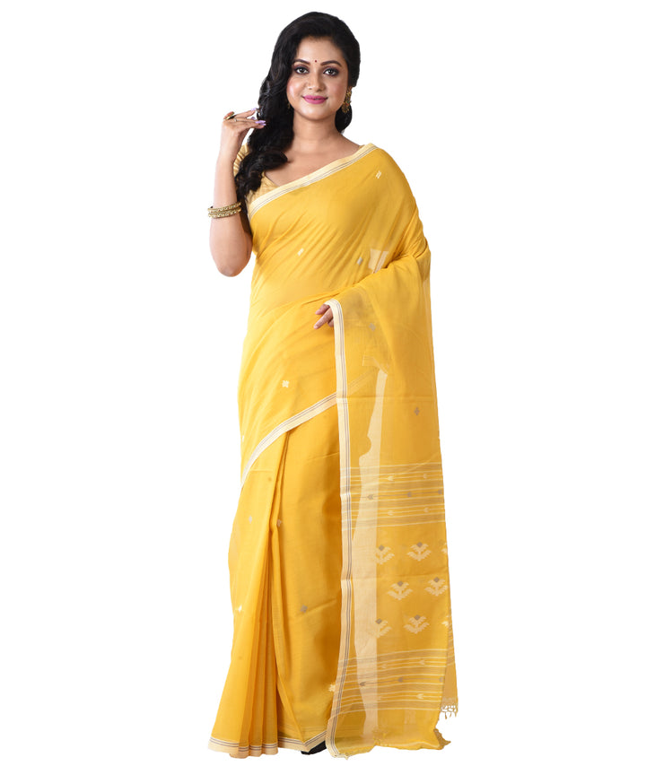 Yellow shantipuri handloom cotton saree